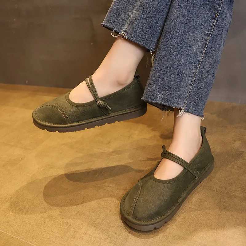 Mary Janes Flat Shoes for Women Fi Pahwork Shallow Casual Flats Plus Size Ladies Spring Autumn Soft Leather Loafers XJ250712