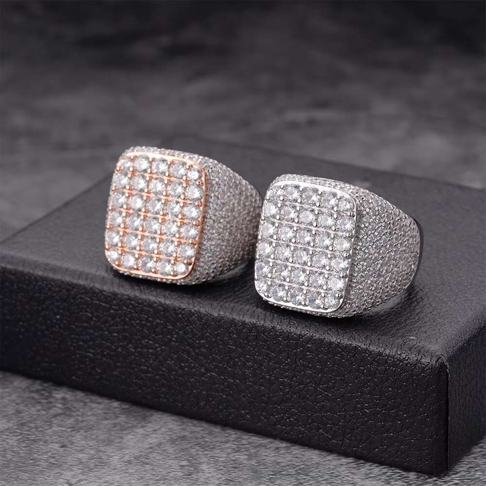 Hip Hop Fine Jewelry Moissanite Diamond Cubic Zirconia Zircon Ring Men 925 Sterling Silver Iced Out Custom Ring for Men