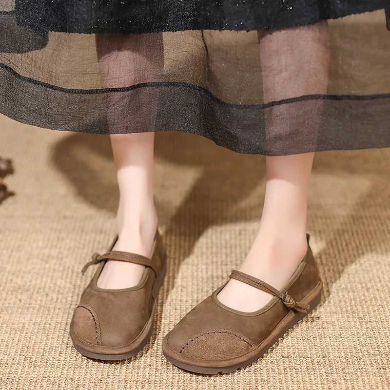 Mary Janes Flat Shoes for Women Fi Pahwork Shallow Casual Flats Plus Size Ladies Spring Autumn Soft Leather Loafers XJ250712