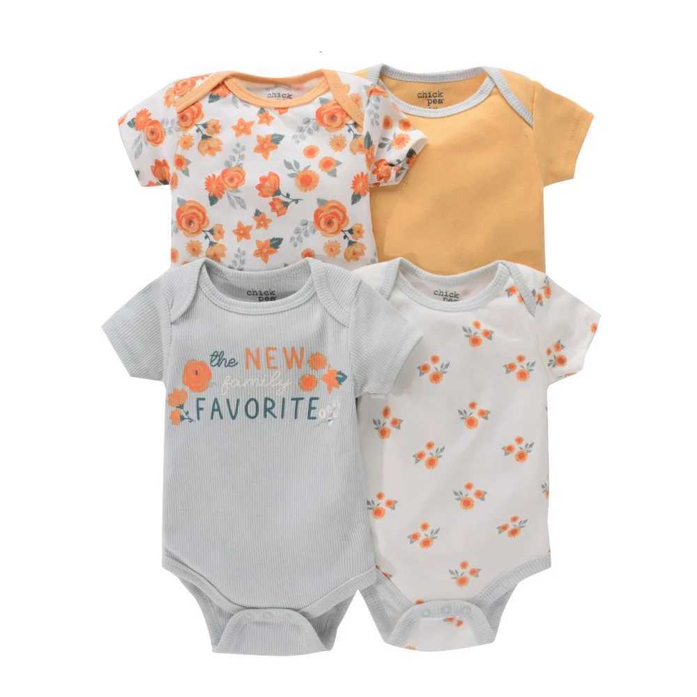 4PCS Newborn Infant Romper Short Sleeve Round Neck Animal Flowers Print Bodysuit For Baby Boys And Girls Clothes XJ250712