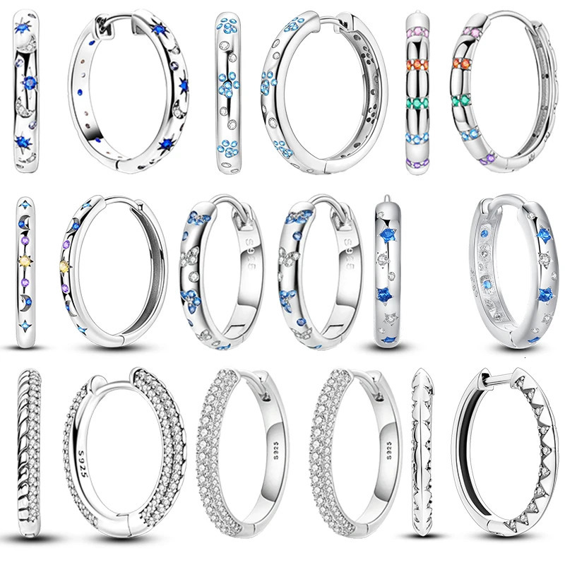 2025 Sparkling Zircon Star Moon Sun Hoop Earrings 925 Silver Circle Round Earrings for Women Wedding Engagement Jewelry 250708