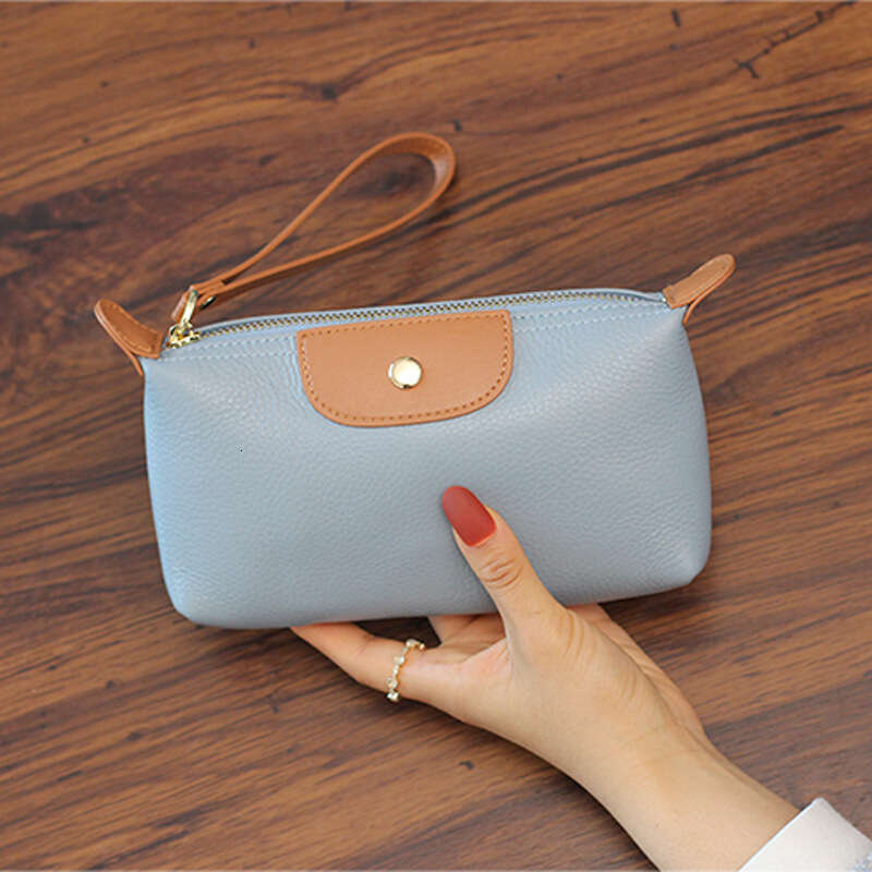 Genuine Clutch Women, Elegant, Can Hold Phone, Cowhide Wrist Strap, Soft Leather Zipper Long Wallet, Makeup Bag for Women