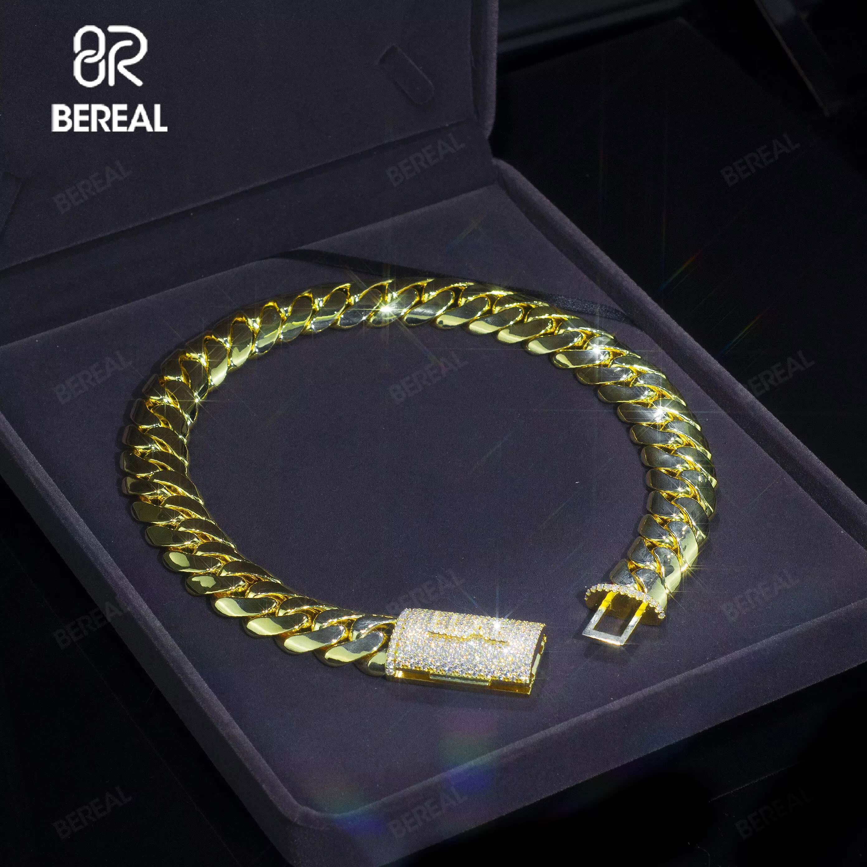 Factory Direat Gold Plated Moissanite Miami Cuban Chain Bracelet Iced Out Round Brilliant Cut 925 Silver Hip Hop Link Chain