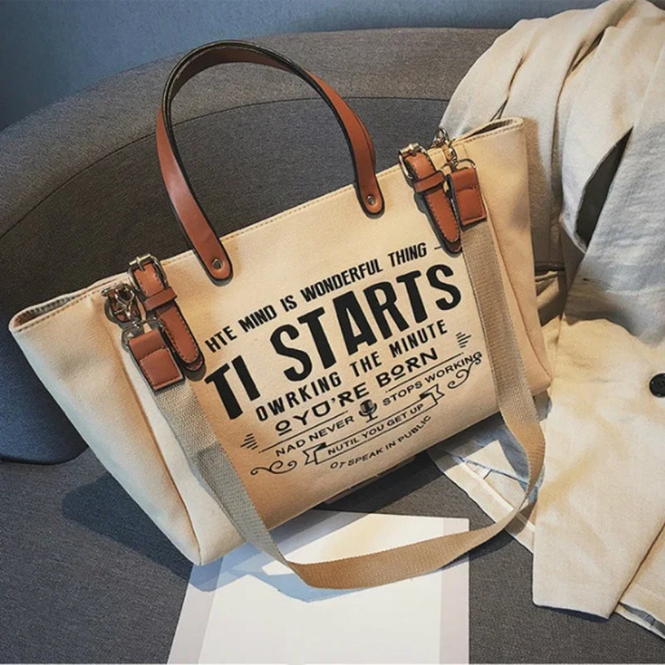 New New Korean Edition INS High Capacity Canvas Tote Bag Casual Student One Shoulder Crossbody Handbag 2025