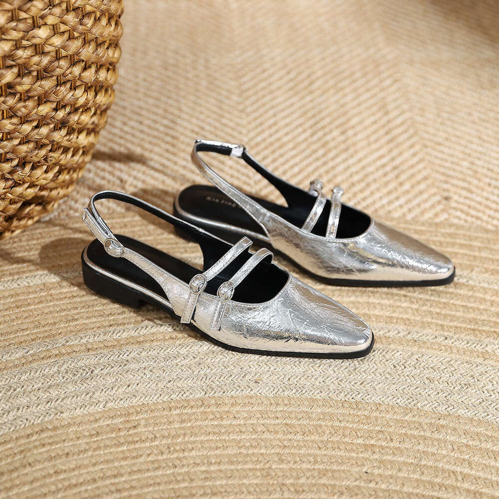 978-2 French Style Pointed Toe Spring New Double Buckle Low Heel Single Daily Commuter Women's Shoes