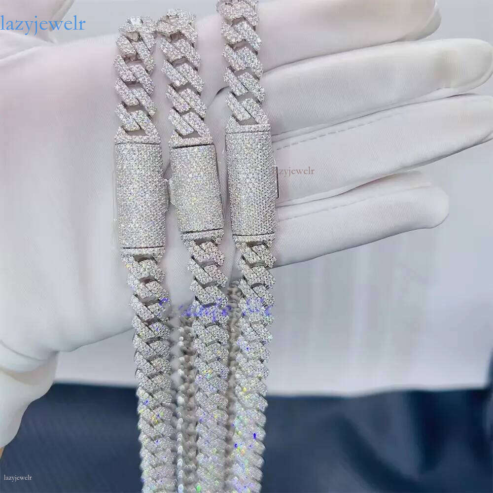 designer pass test 14mm wide gra moissanite dia gold sterling sier cuban link chain for men hip hop necklace with box