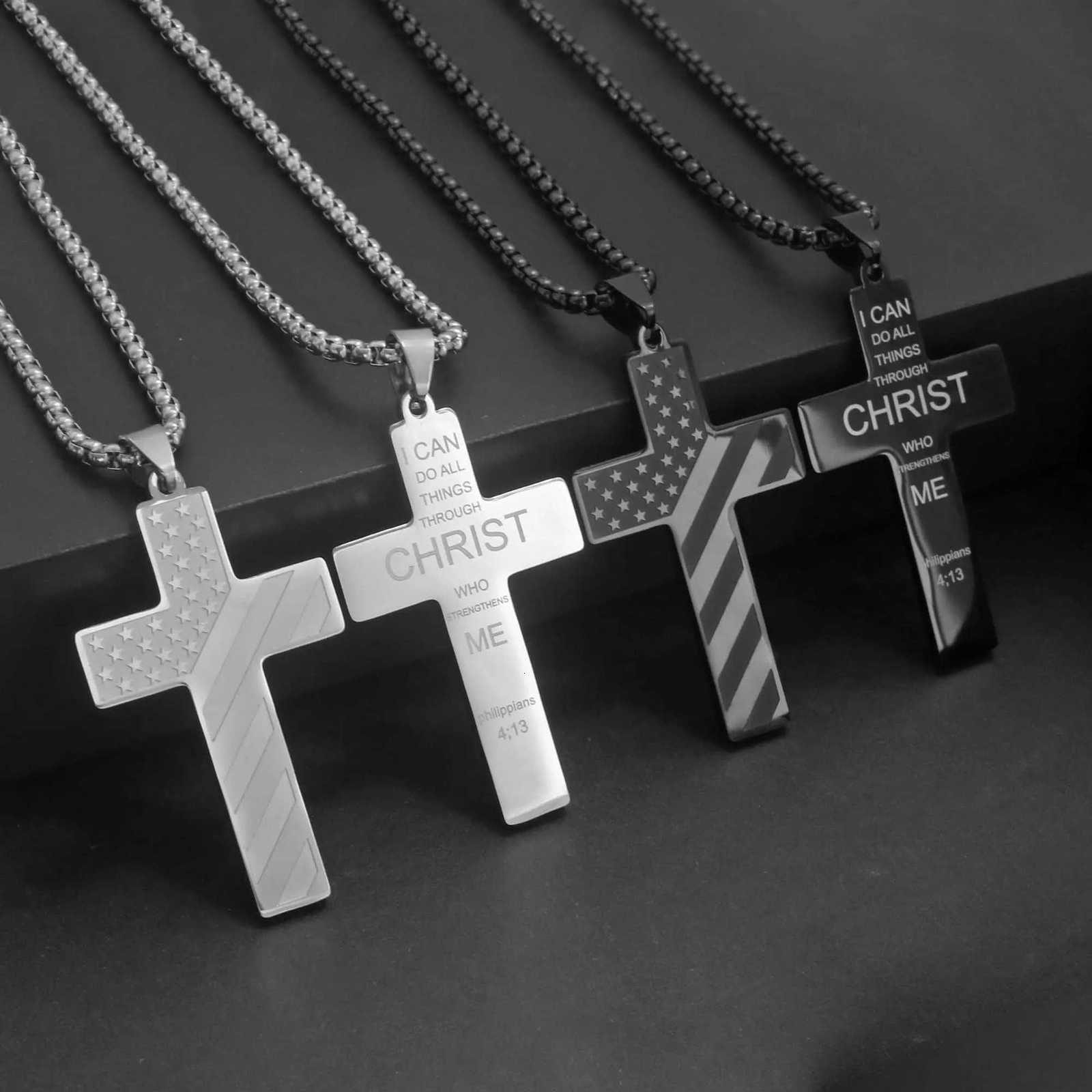 Collier Hme Ma Stainless Steel Necklace USA Flag Cross Necklaces for Men Collar Hbre Bib Verse Necklace Mens Jewelry W250712