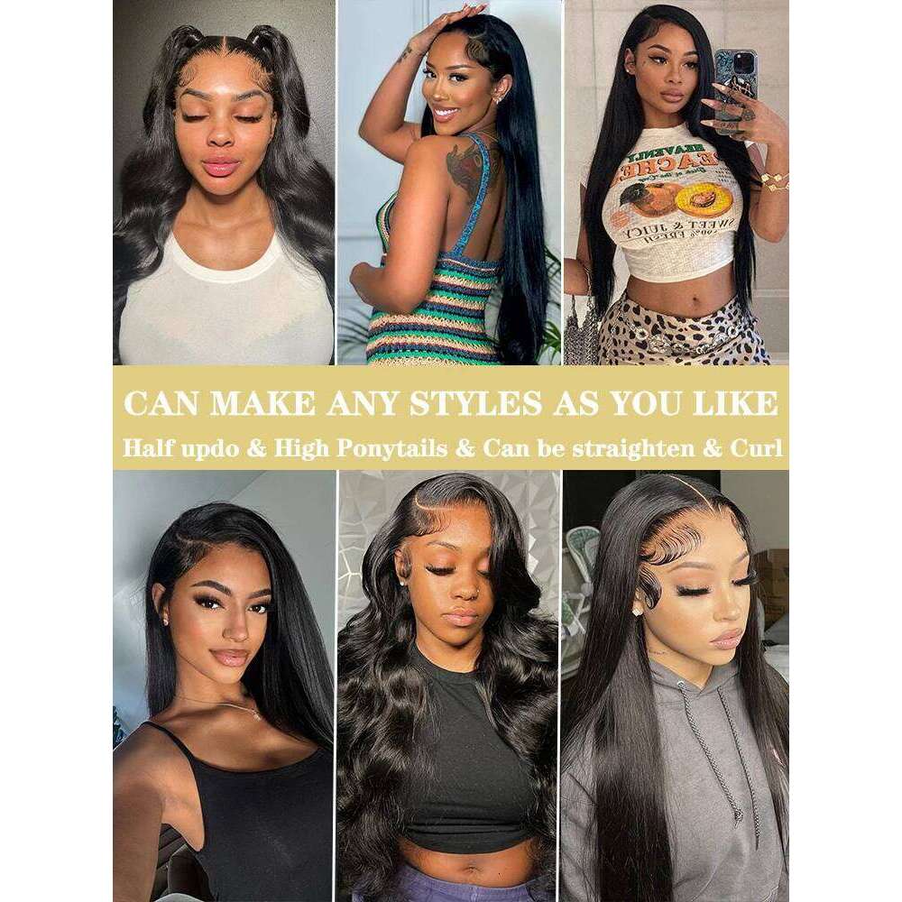 Crown HD 200% Bone Straight 13x4 Front wigs Pre Plucked 360 Full Lace 5x5 Glueless Human Hair Wig Women