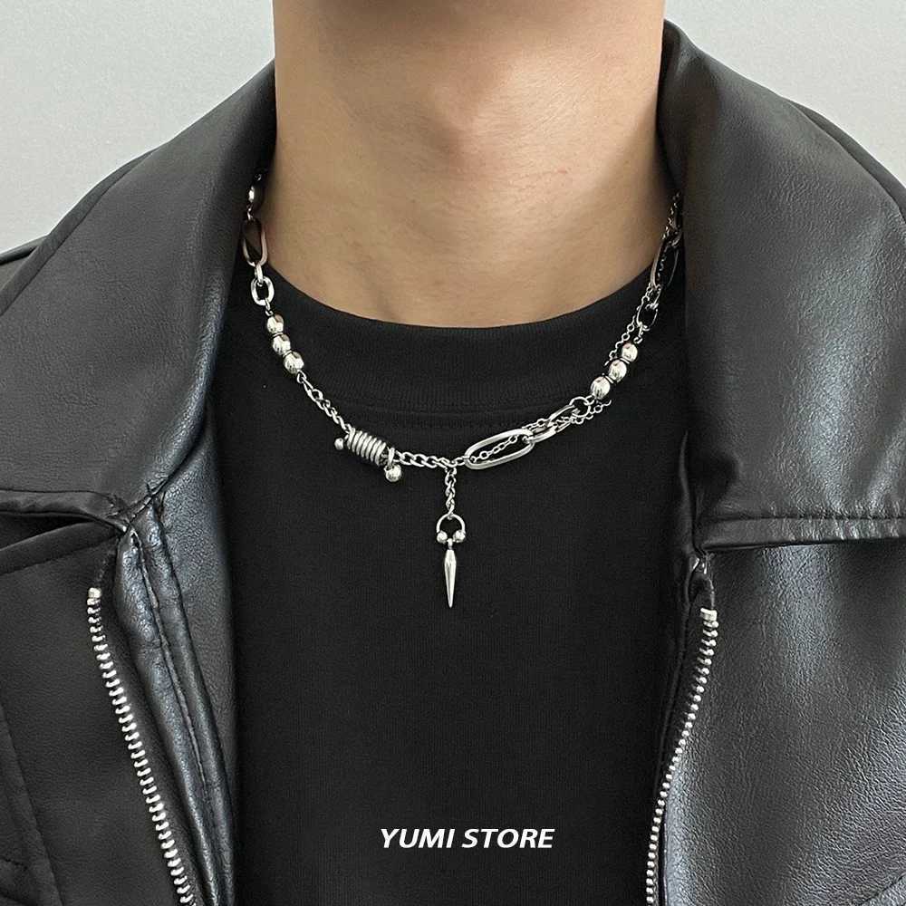 Hip-Hop Rivet Pendant Necklace For Men Women Punk Titanium Steel Splicing Clavic Sweater Chain Unisex Jewelry Kpop Accessories W250712