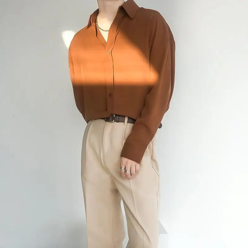 Style Ice Silk INS Temperament Retro Drape Free Ironing Green White Shirt Men Women Long Sleeve Handsome Korean Version Loose 250707