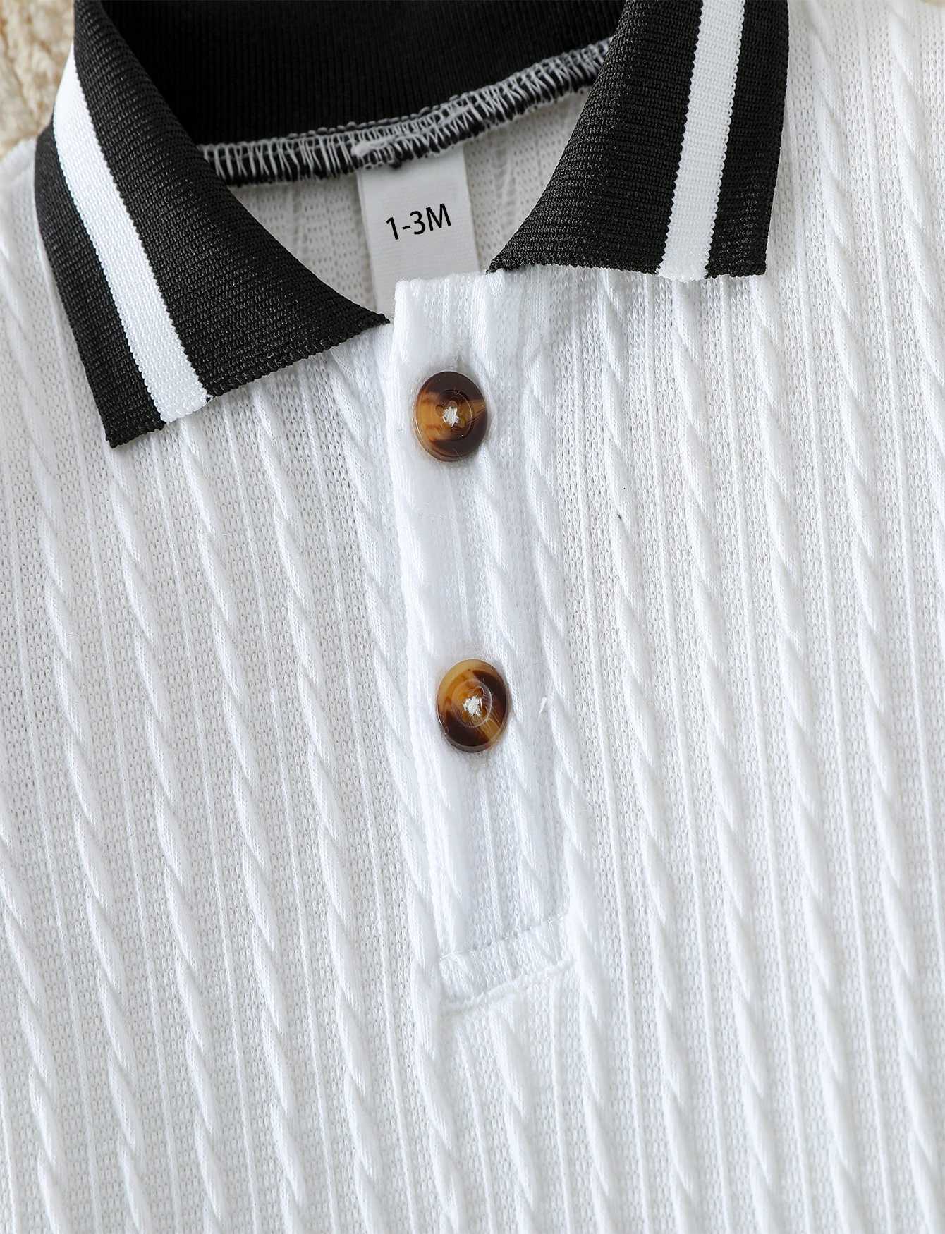 Baby Boys Spring/Summer Short Sleeve Lapel Solid Color For Newborn 1-24M Streetwear Casual Jumpsuit Z250712