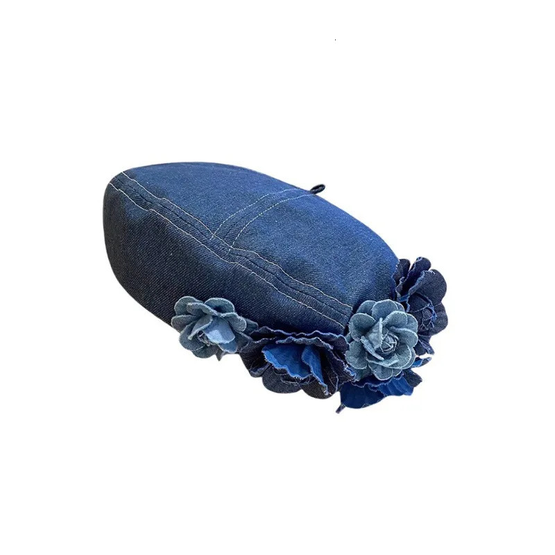 Ladies Denim Beret Hats Flower Cowboy Vintage Hat Women Retro Casual Painter Hat Female Trendy Spring Autumn Hat 250712