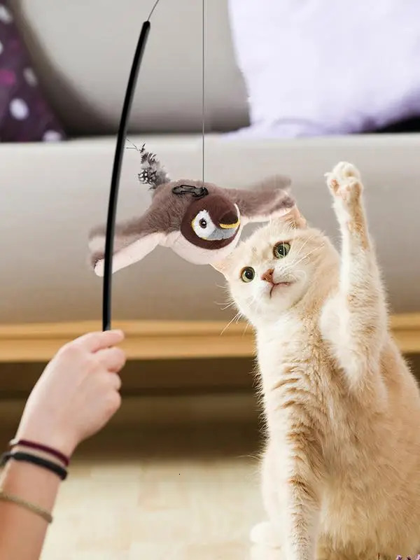 Interactive Cat Toys Rechargeable Flying Bird Cat Toy Chirping Flapping Birdno Flying Can Add Catnip Touch Activated Plush Toy 250708