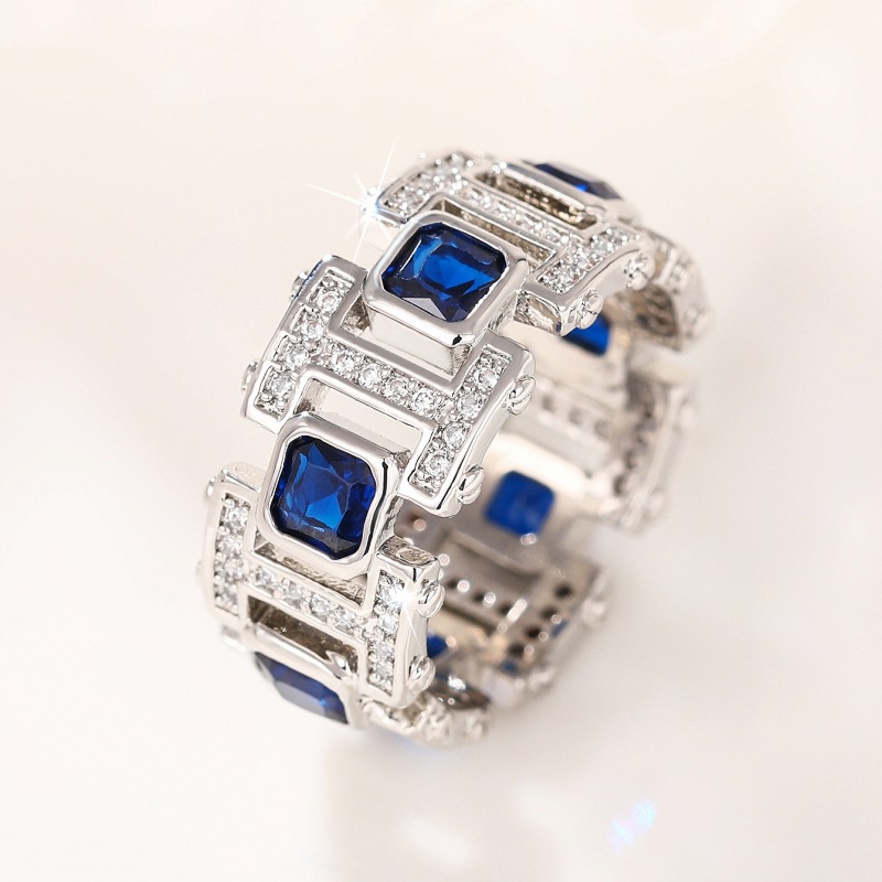 2025 Choucong Ins Top Sell Sparkling Vintage Jewelry 18K White Gold Fill Princess Cut Blue Sapphire CZ Diamond Promise Party Women Bridal Ring Gift