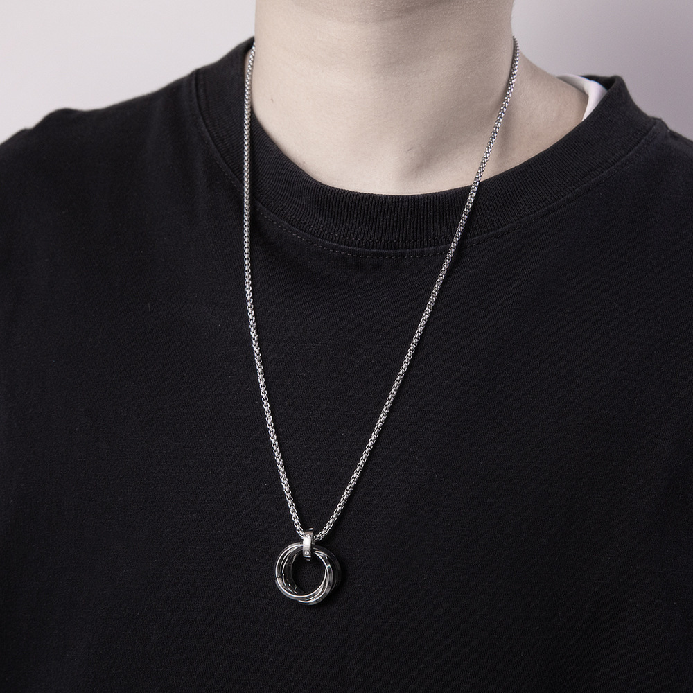 Luxury Jewelry Designer Jewelry European And American Cross-border Three-ring Pendant Interlocking Minimalist Titanium Steel Necklace Trendy Men'