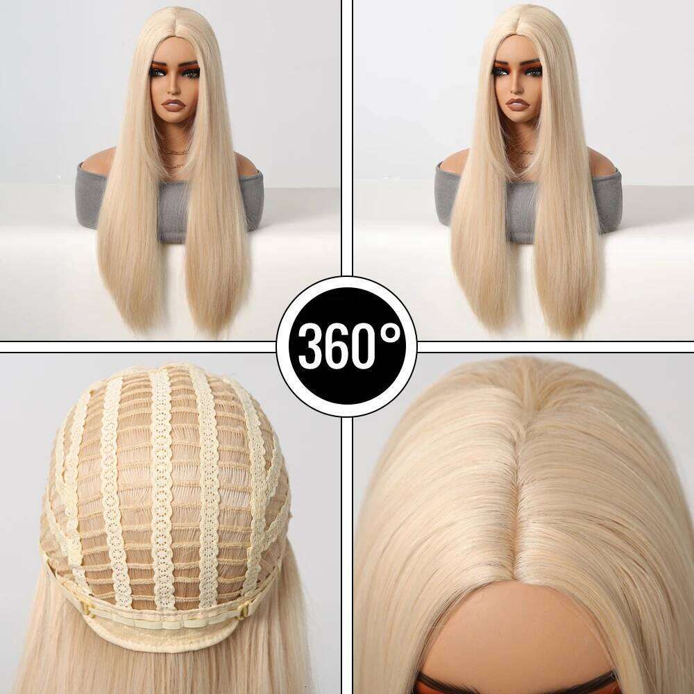 Light Golden Hair Long Silky Straight Synthetic for Women Blonde Natural Hairs Wig Daily Lolita Heat Resistant Wigs