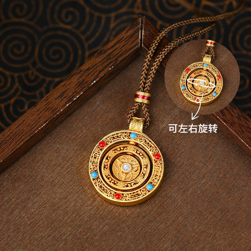 Luxury Jewelry Designer Jewelry Tiktok Hot-selling Wei Xue Same Style Gold-plated Ancient Inlaid Red Green Fortune In Front Of Eyes Rotatable Round Pe