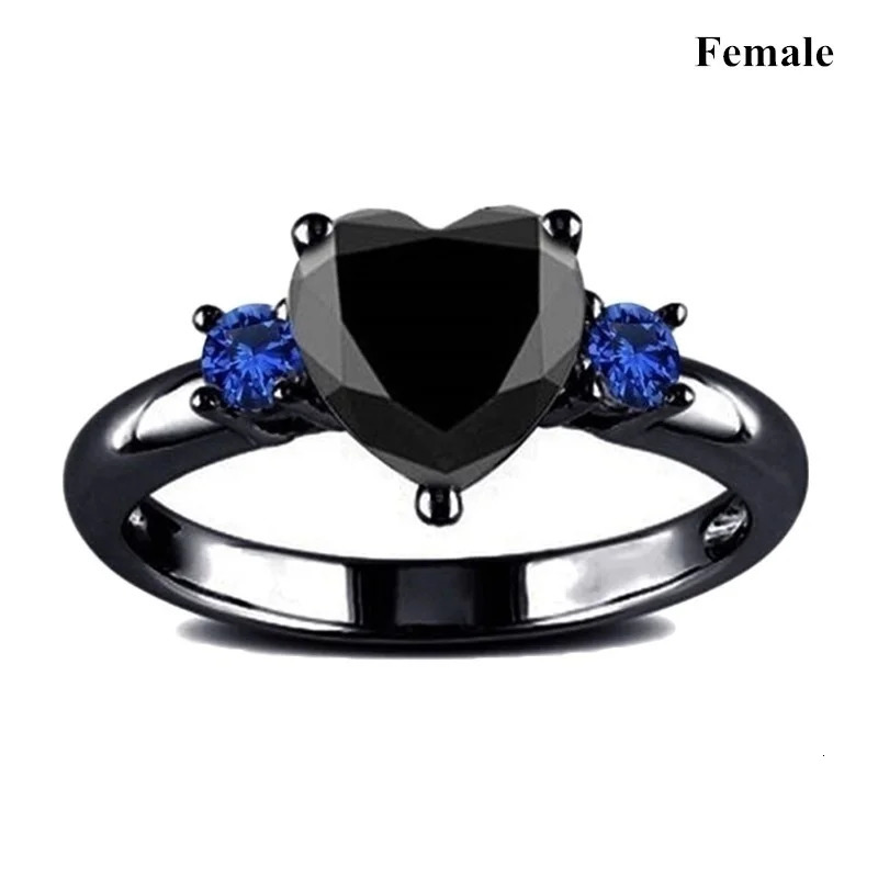 Romantic Couple Ring For Lovers Fashion Jewelry Anniversary Wedding Black Heart Cubic Zircon Set Lover Gift 250704