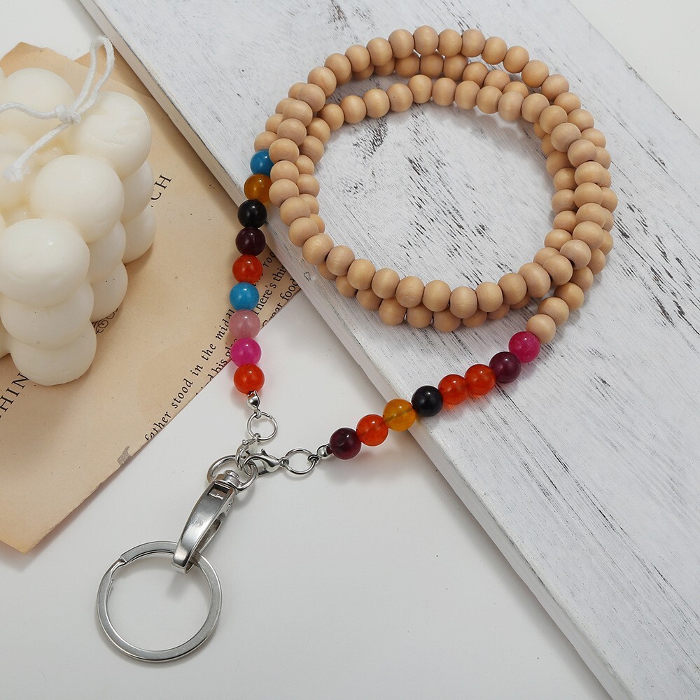 Luxury Jewelry Designer Jewelry Amazon Stone Wood Bead Mask Chain Lanyard Work ID Badge Necklace ID Badge Easy Pull Buckle Sweater Long Necklace