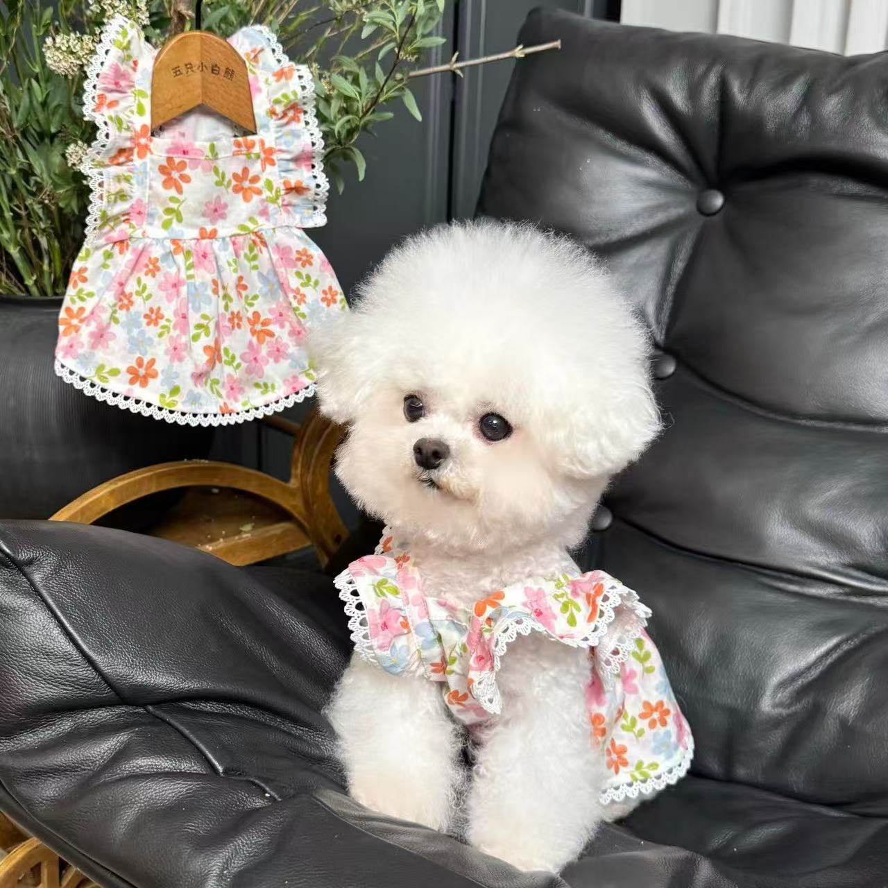T704 Summer cool embroidered floral suspenders Dog bow vest small dog Maltese clothes