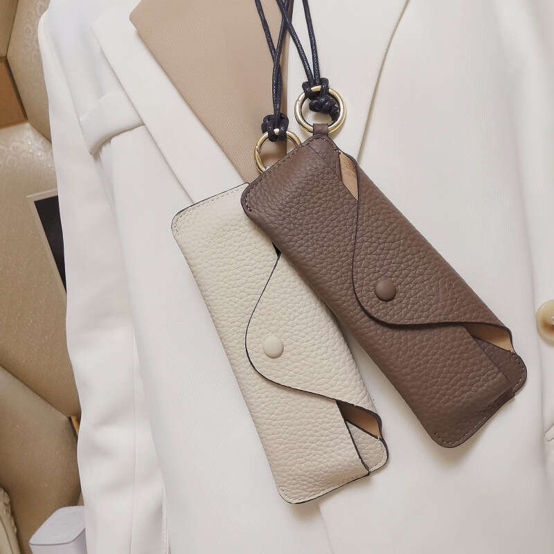 Neck Hanging Genuine Leather Pouch with Strap for Myopia Glasses Couple Storage Top Layer Cowhide Bag Sunglasses