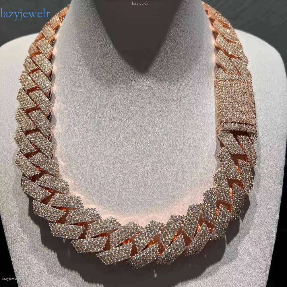 Hip Hop Iced Out Jewelry 24mm Wide 4 Rows Vvs Moissanite Dia Cuban Link Chain Necklace