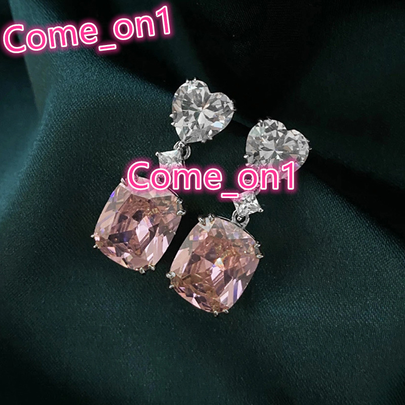 New Bling Heart Cut White Pink Yellow Diamond Zircon Drop Girls Trendy Sweet Bridal Design Wedding Earrings Women