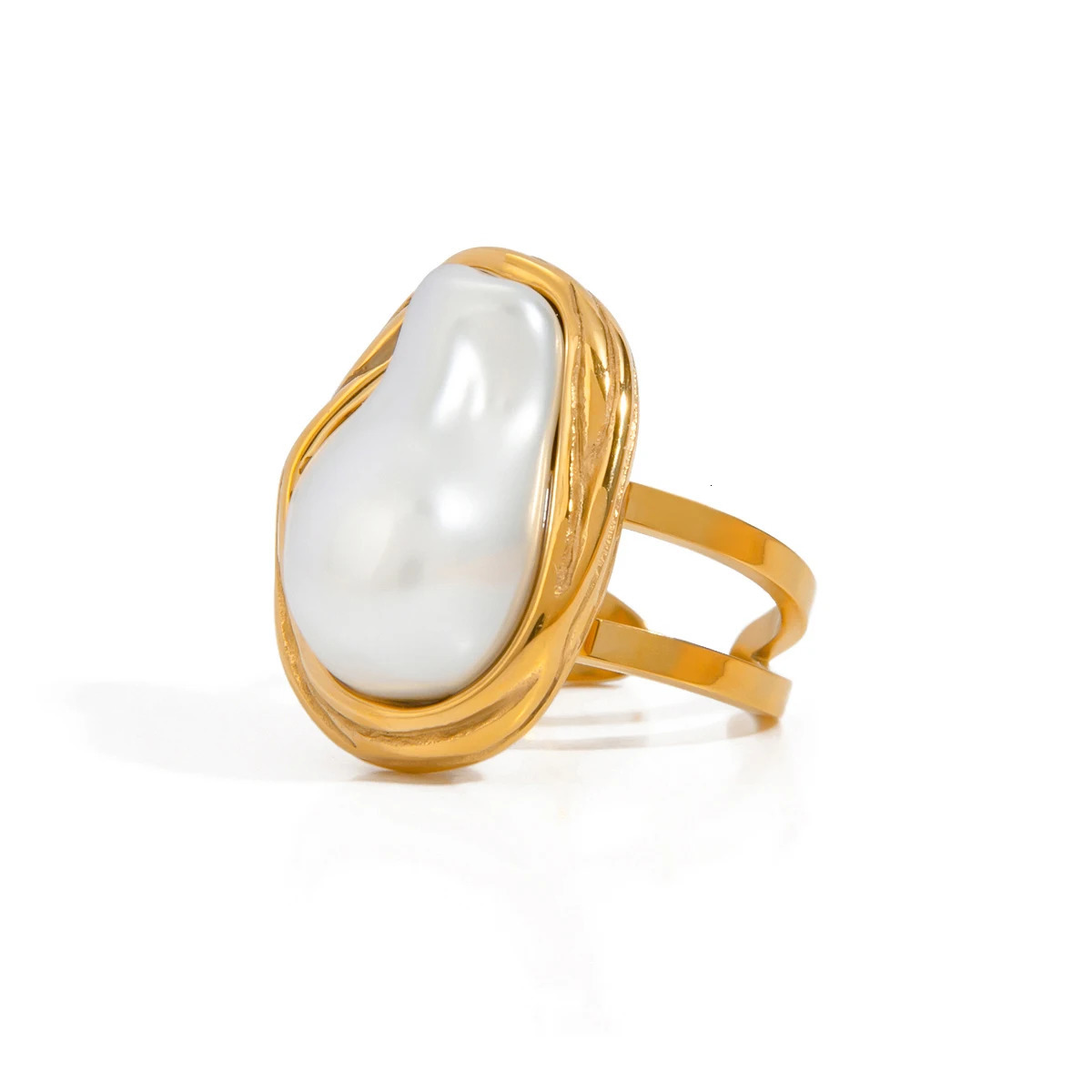 Uworld Fashion Pearl Stainless Steel Gold Color Ring for Women Engagement Party Gift Temperament Jewelry 250708