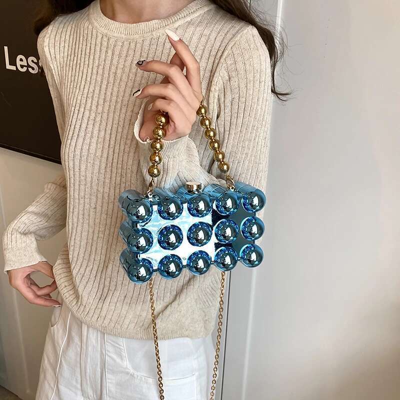Gold Beaded Chain Banquet Purse Acrylic Cake Box Bag Women Niche Design Creative High-end Brand Elegant Shoulder Handbag