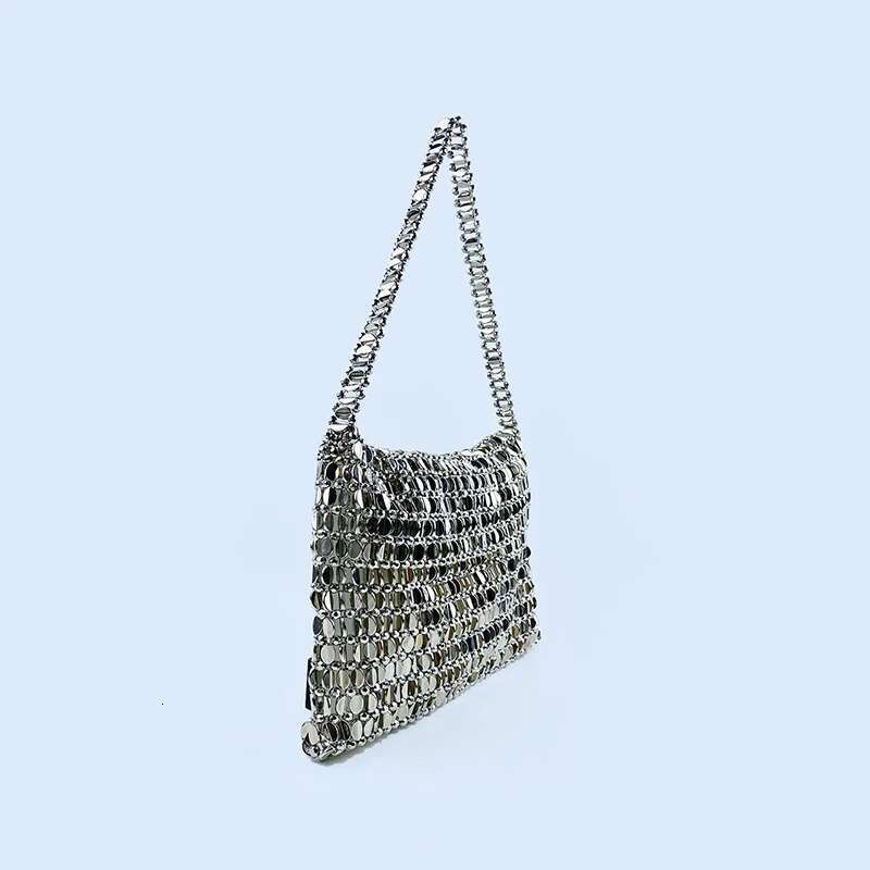 Retro metal sequin sier for women's new bag, hand woven high-end feel handbag, shoulder and underarm bag