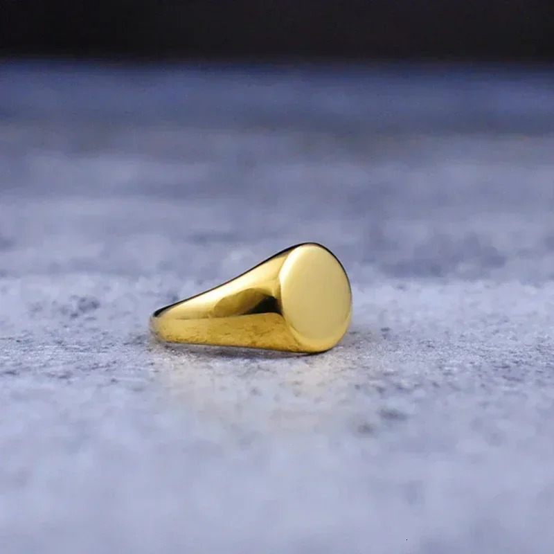 Mens Flat-Top Signet Ring for Men Jewelry Stainless Steel Vintage High Polished Gold Color Round Male Jewellery Jewels 250708