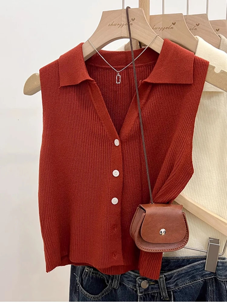 Solid Color Knitted for Women Cardigan Korean Single Breasted Sleeveless Jumper Woman Round Neck All Match Cardigans Outwear 250710