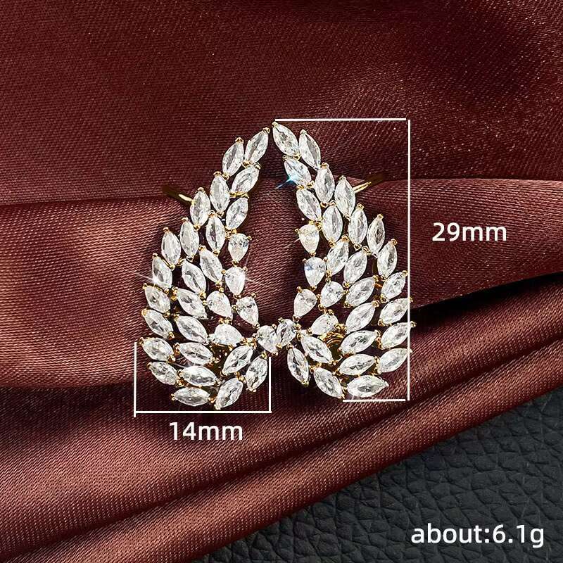 Angel Wing Feather Silver Gold Plated Zirconia Earrings Wedding Engagement Ear Bone Clip Bridal Stud Earrings for Women