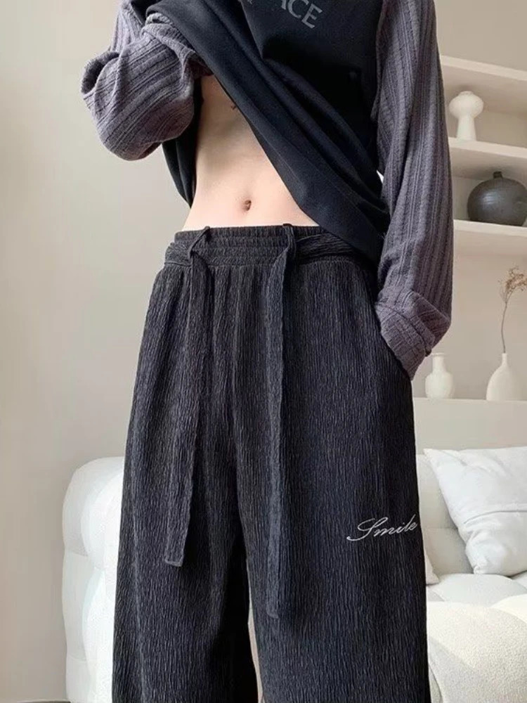Casual Ice Silk Pants Men Wide Leg Lightweight Baggy Sweatpants White Straight Linen Trousers Male Summer Elastic Hiking 250708