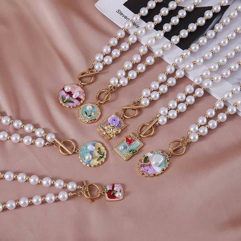 Pearl Choker Rose Flower Necklace For Wen Stainss Steel Peony Plum Bloss Pendant Collaone Chain Trend Wedding Jewelry W250712