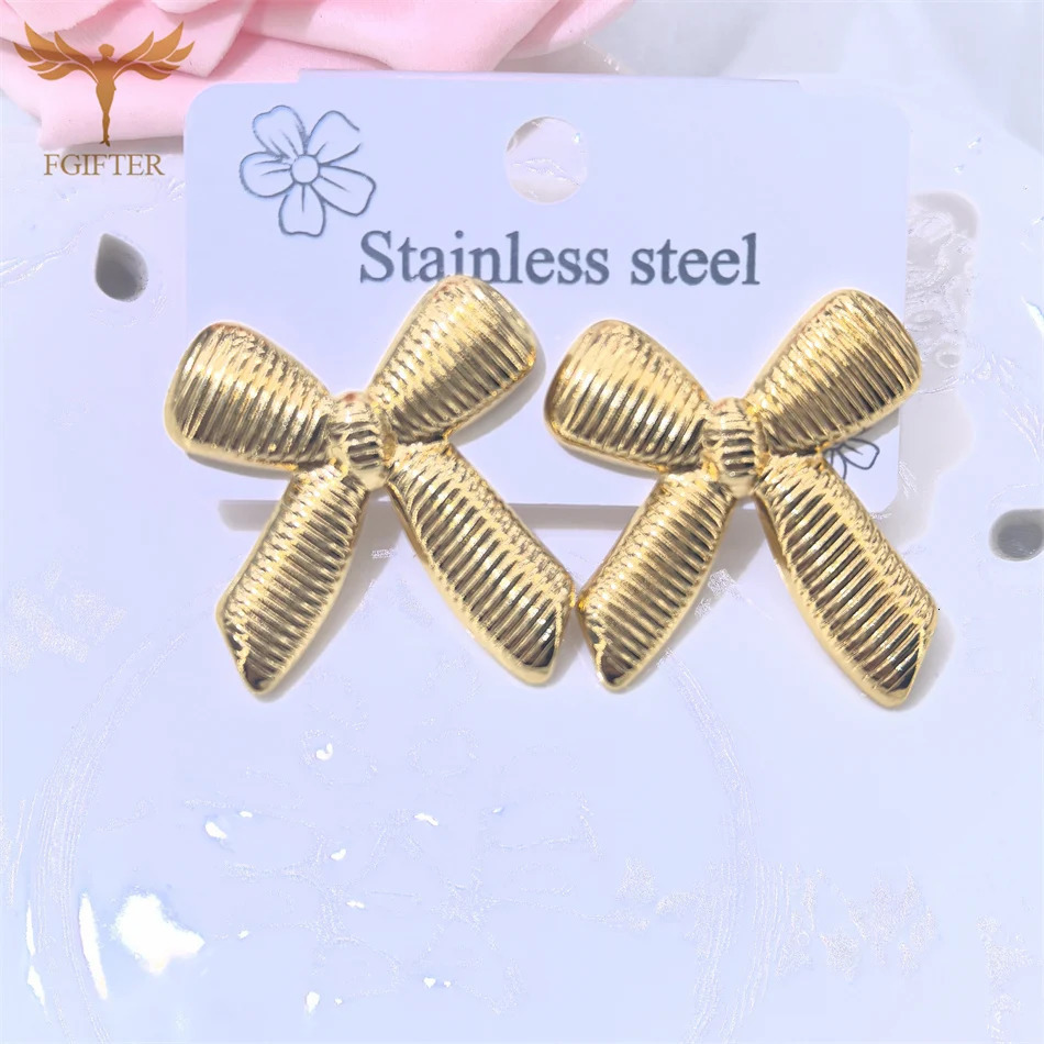 Hyperbole Large Big Bowknot Earrings for Women Stainless Steel Jewelry Gold Plated Ear Piercing Stud Accessories boucles brinco 250708