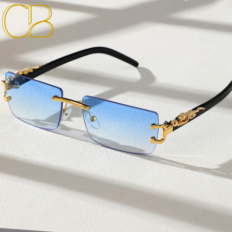 CB Square Rimless Sunglasses Men Leopard Brand Design Women Fashionable Trendy Frameless Rectangular Personalized Sunglasses For Daily Life UV400 Prot