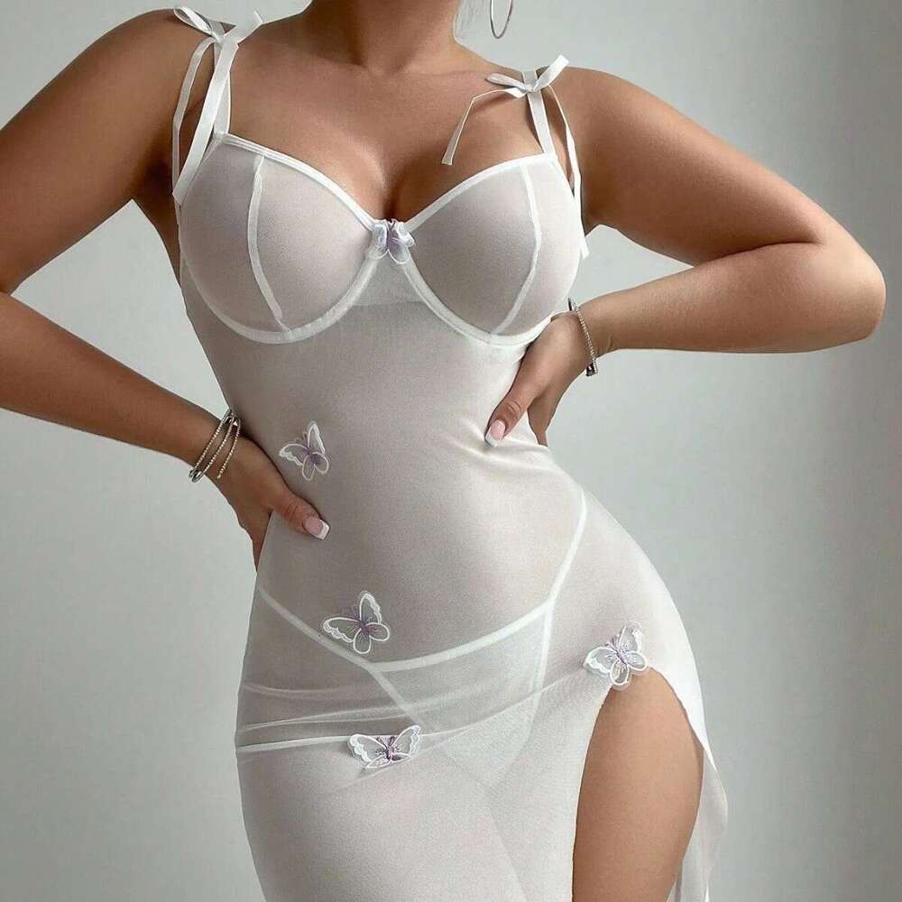 Sexy Lingerie Set Lace Lingerie Sexy Underwear Sexy See Through Mesh Temptation Lace Backless High Slit Erotic Lingerie Camisole Dress For