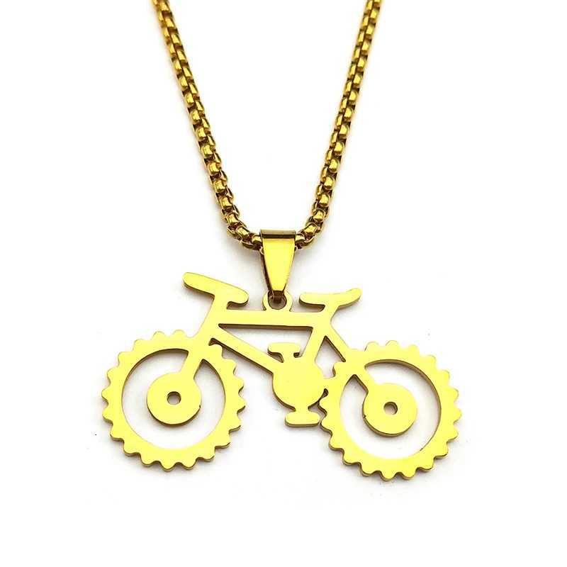 Trendy Bike Pendant Necklace For Men Stainless Steel Gold Silver Color Ma Hip Hop Geometric Bicycle Cycling Chain Jewelry W250712
