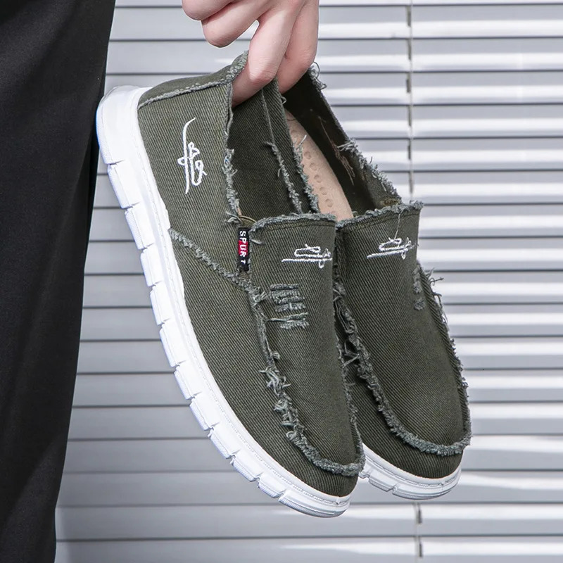Mens Washed Canvas Shoes Anti Slip and Wear-resistant Driving Shoes Loafers 250708