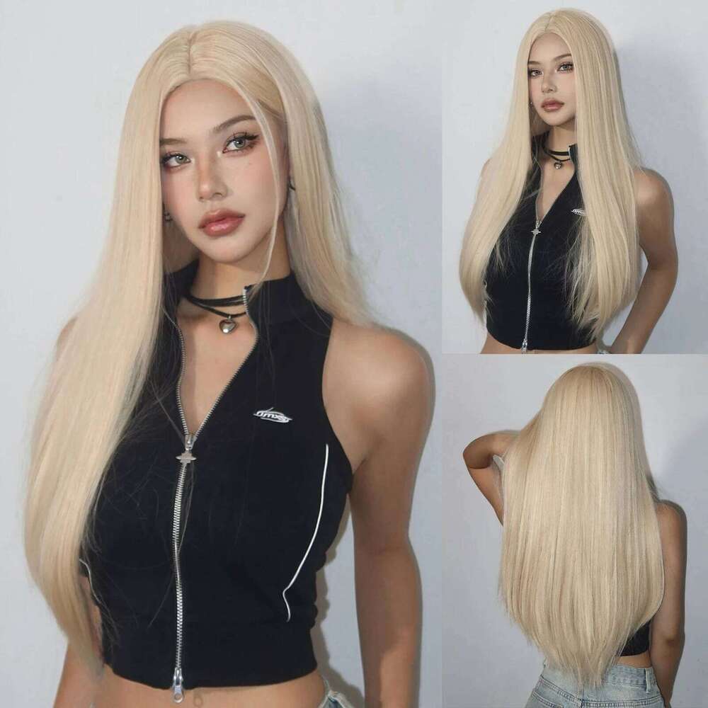 Light Golden Hair Long Silky Straight Synthetic for Women Blonde Natural Hairs Wig Daily Lolita Heat Resistant Wigs