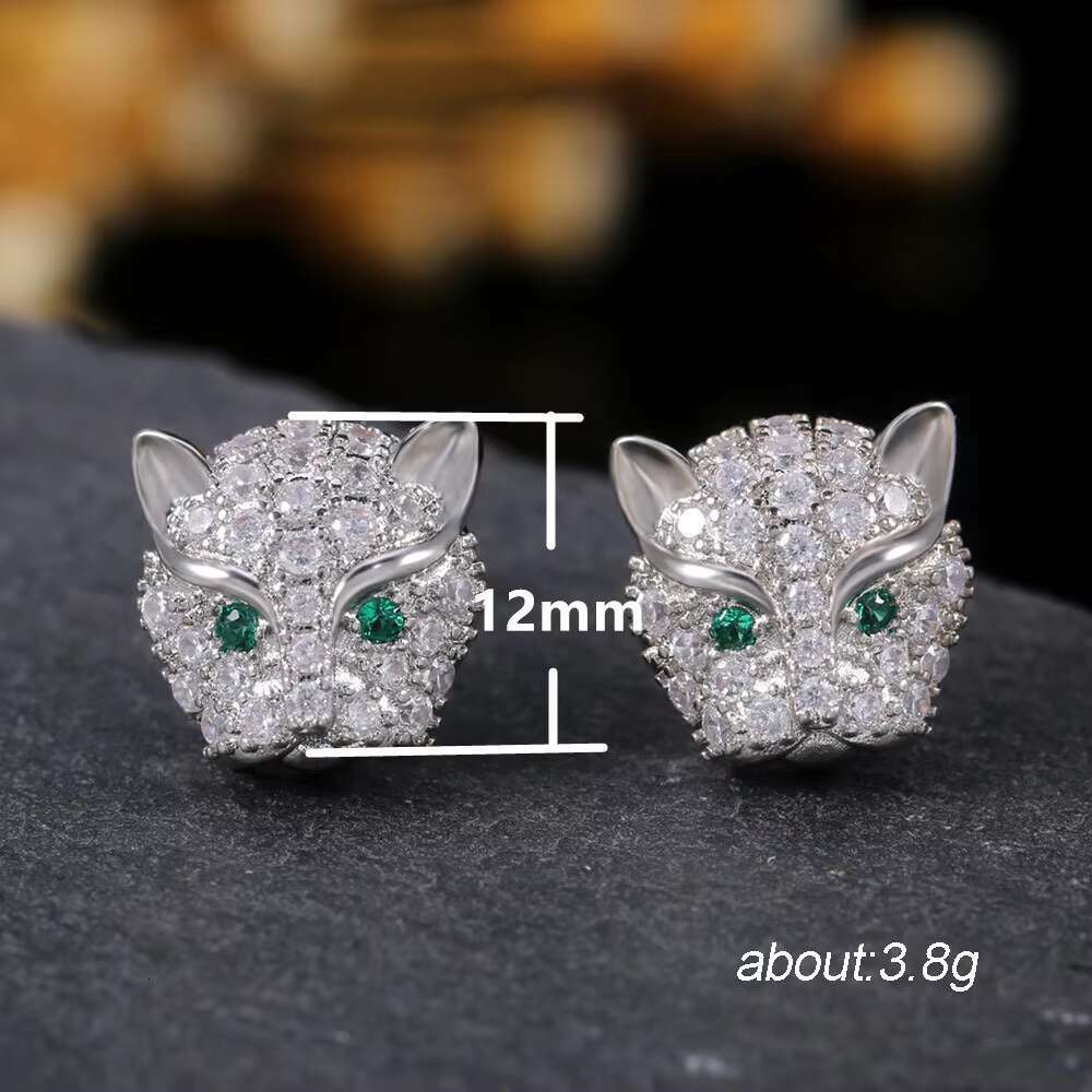 Fashion Non Tarnish Shiny Diamond Cubic Zirconia Leopard Head Stud Earrings for Women As Gift