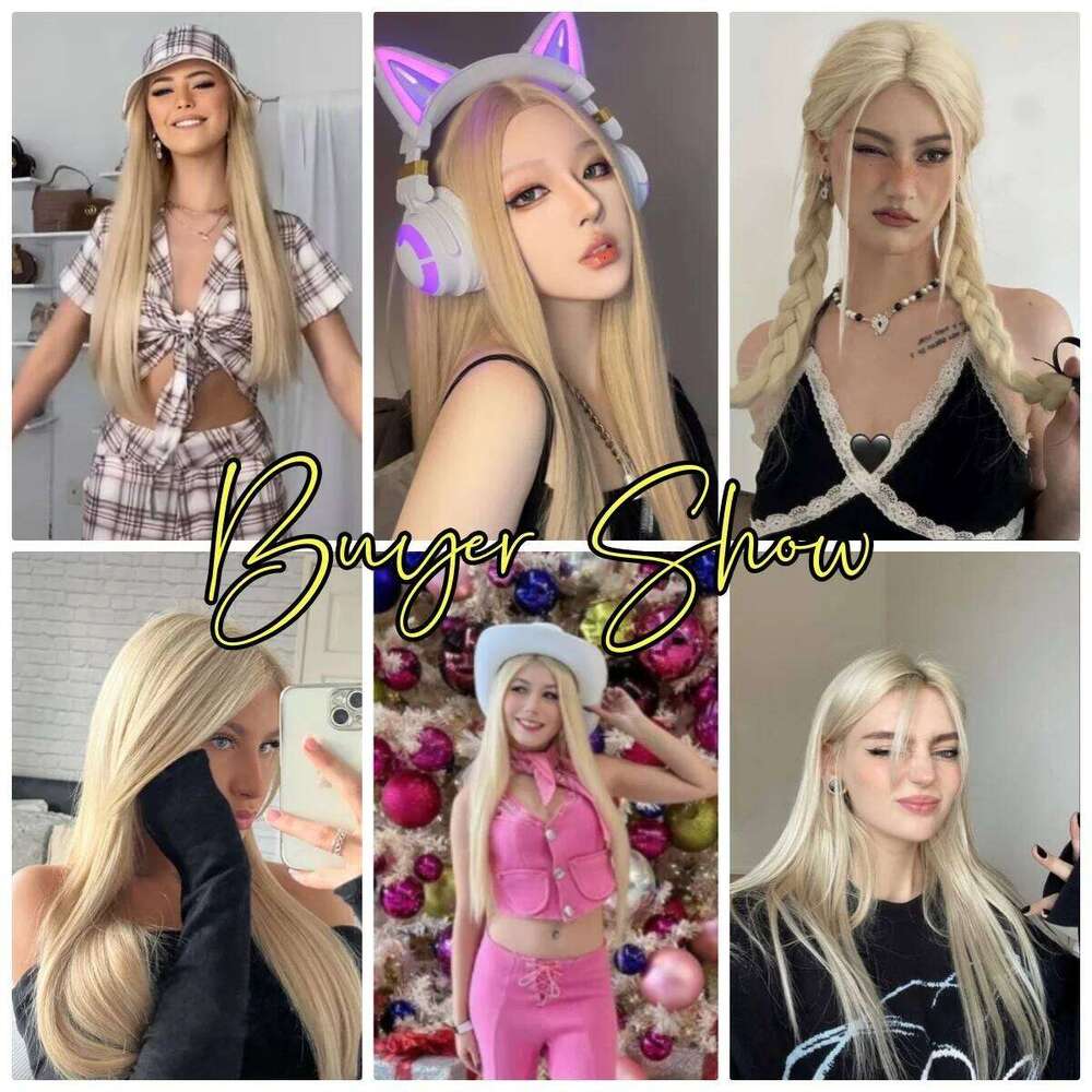 Light Golden Hair Long Silky Straight Synthetic for Women Blonde Natural Hairs Wig Daily Lolita Heat Resistant Wigs