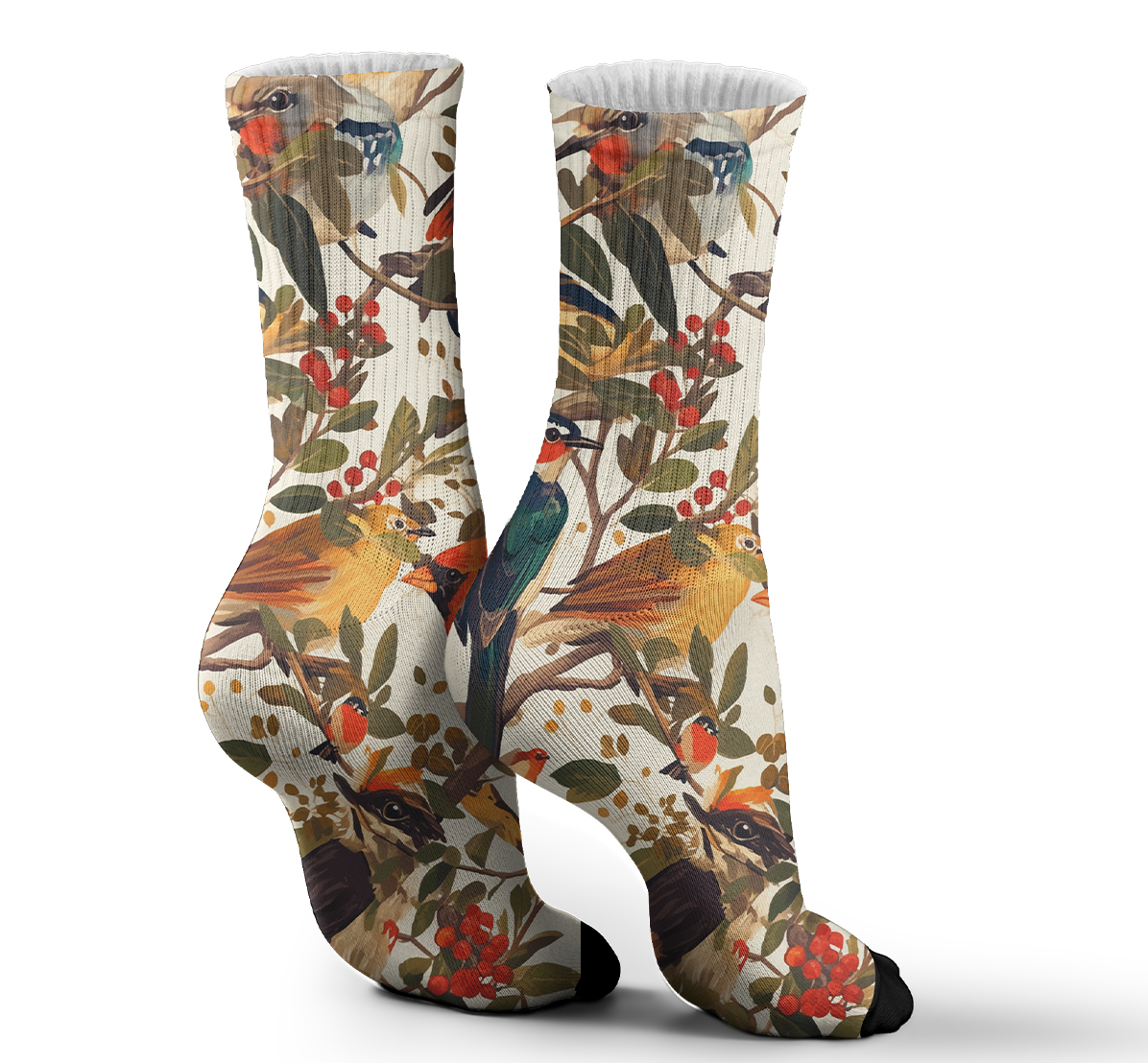 boho bird print crew socks nature inspired fashion crew unisex socks breathable quickdry material