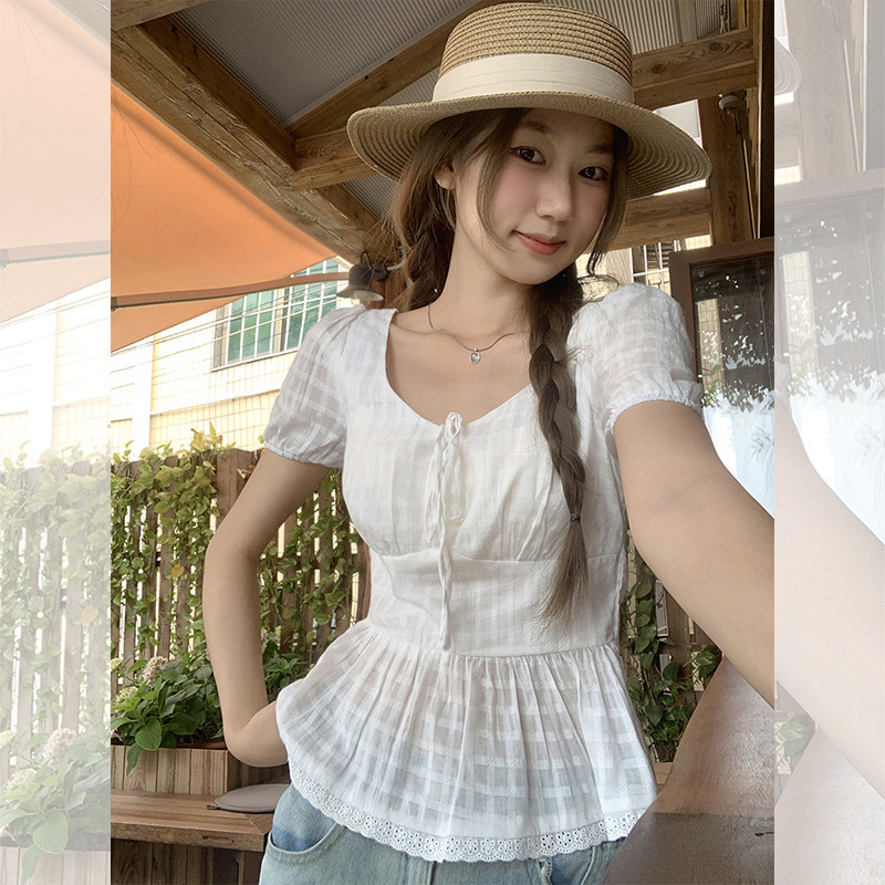 New Women's Top Pure Desire Style Bow Short Sleeve T-shirt Women's Summer New French Age Reducing Waist Slimming Short Top New Designer T-sh