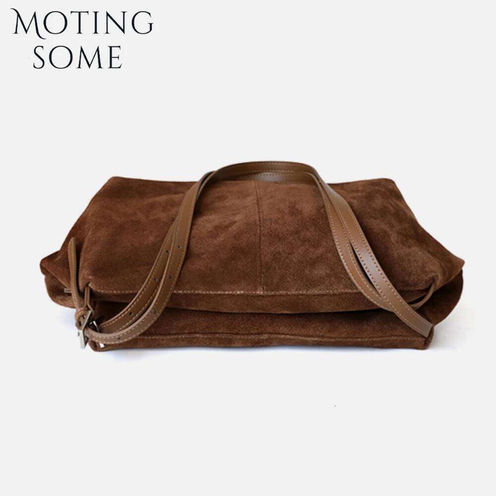 Motingsome Autumn Suede Leather Bags Woman Boston Designer Matte Cowhide Tote Bag Oversized Shoulder Pillow Purses