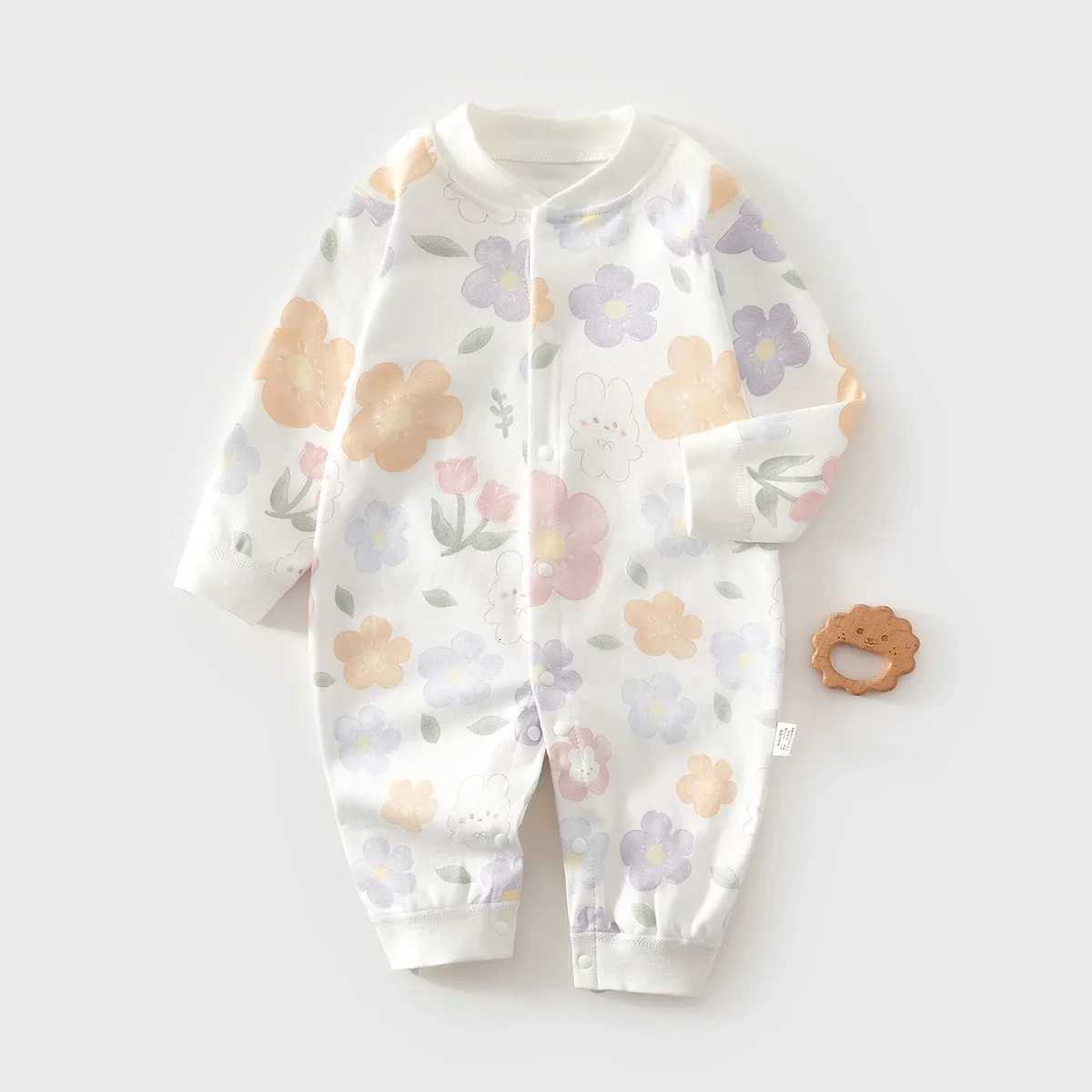 100% Cotton Baby Onesie Boys Girls Long Sleeve Romper Cute Printed Fruit Infant Onesie Pajamas 1-3-6-9 Months Four Seasons Universal Z250712