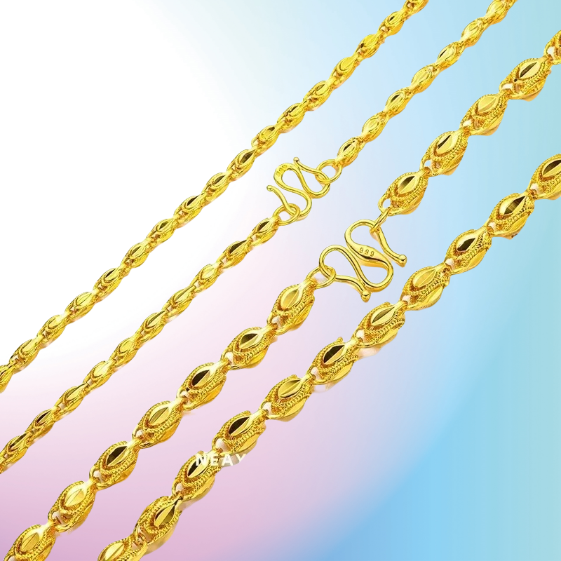 Chic Solid Yellow Gold Colour Link Bracelet Necklace Jewelry