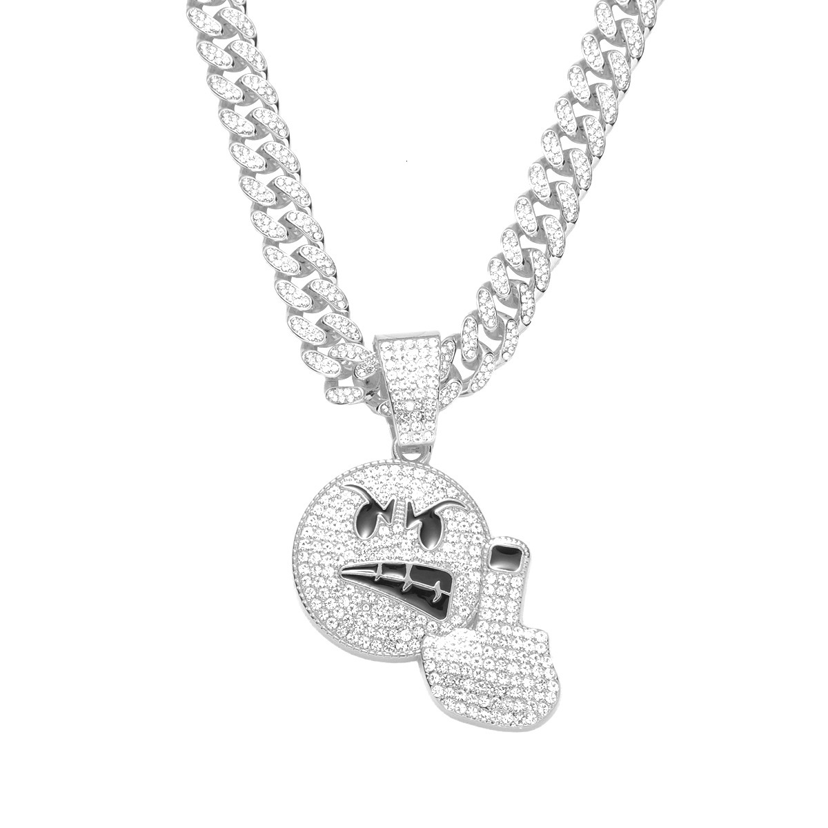 Luxury Jewelry Designer Jewelry European And American Cross-border Emoji Angry Middle Finger Expression Full Diamond Pendant Chain Personality Hip-hop