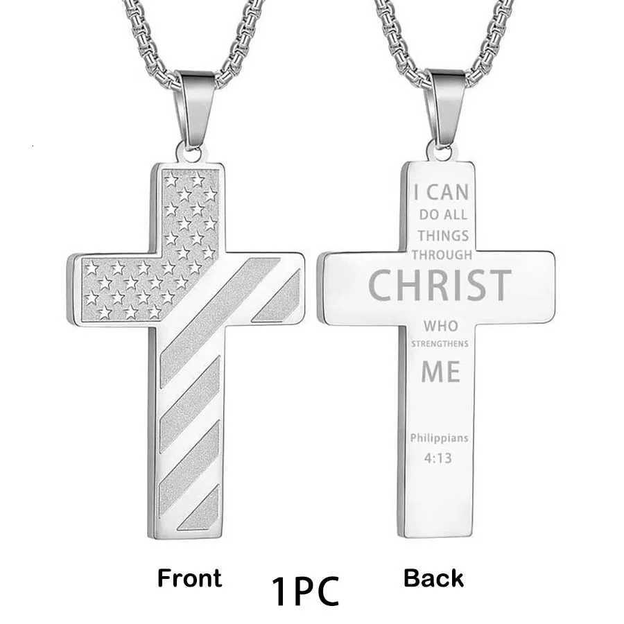 Collier Hme Ma Stainless Steel Necklace USA Flag Cross Necklaces for Men Collar Hbre Bib Verse Necklace Mens Jewelry W250712